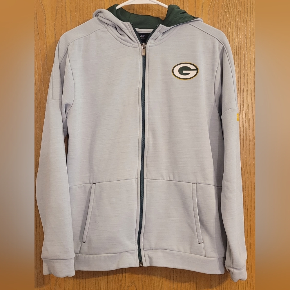 Boy's Green Bay Packers Gray Zip-Up Hoodie